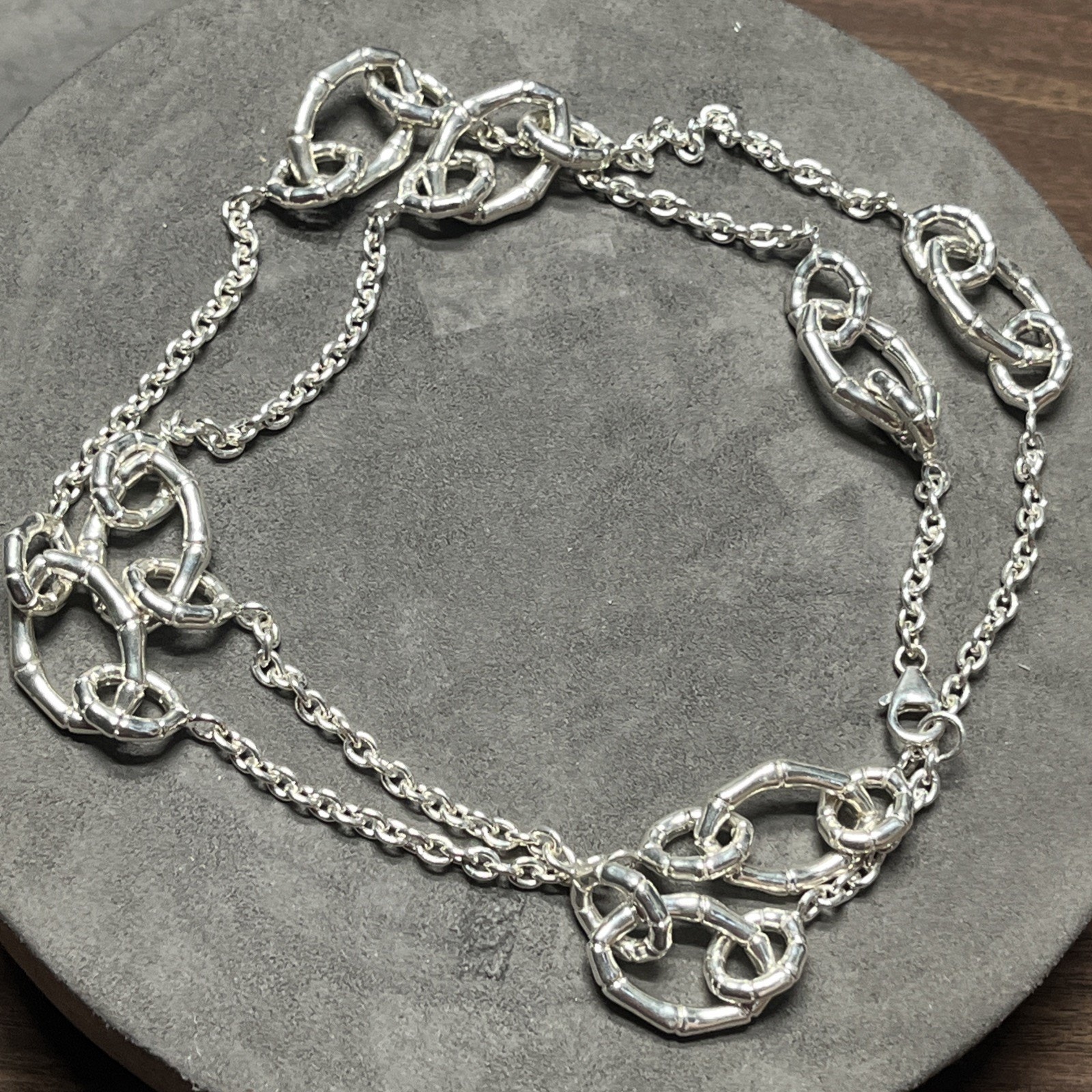 Silver Necklace 30” Chain With Bamboo Style Satellite Links 925 Sterling 84 Gram
